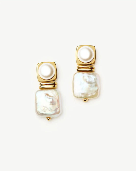 Square Pearl Small Stud Earrings | 18ct Gold Plated Missoma 