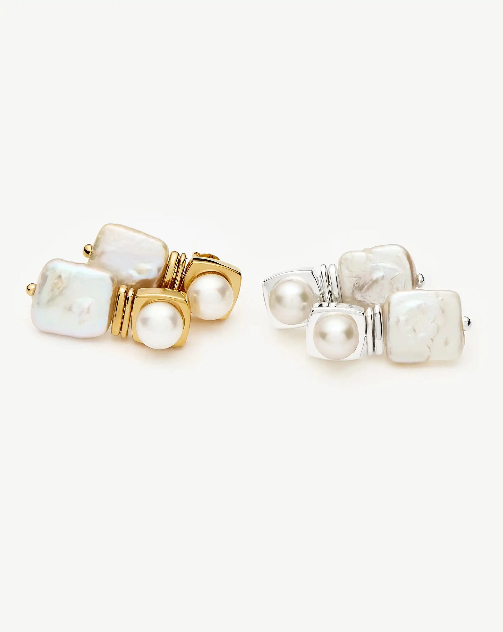 Square Pearl Small Stud Earrings | Silver Plated Earrings Missoma 