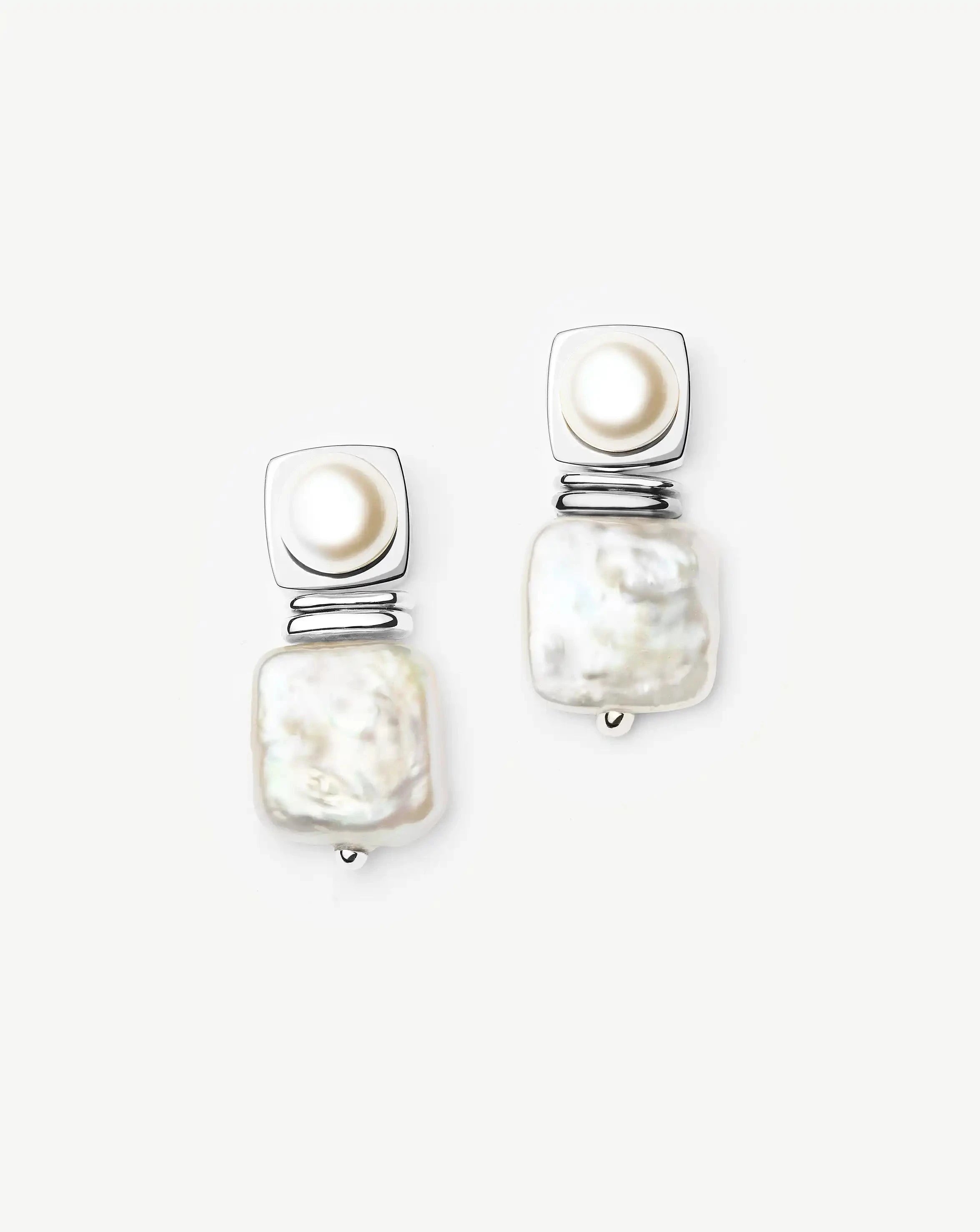 Silver Square Pearl Small Stud Earrings | Missoma US