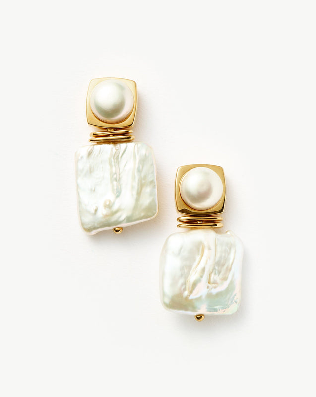 Square Pearl Statement Earrings | 18k Gold Plated/Pearl