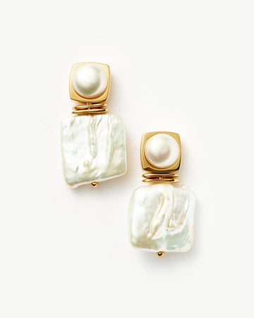Square Pearl Statement Stud Earrings | 18k Gold Plated/Pearl Earrings Missoma 