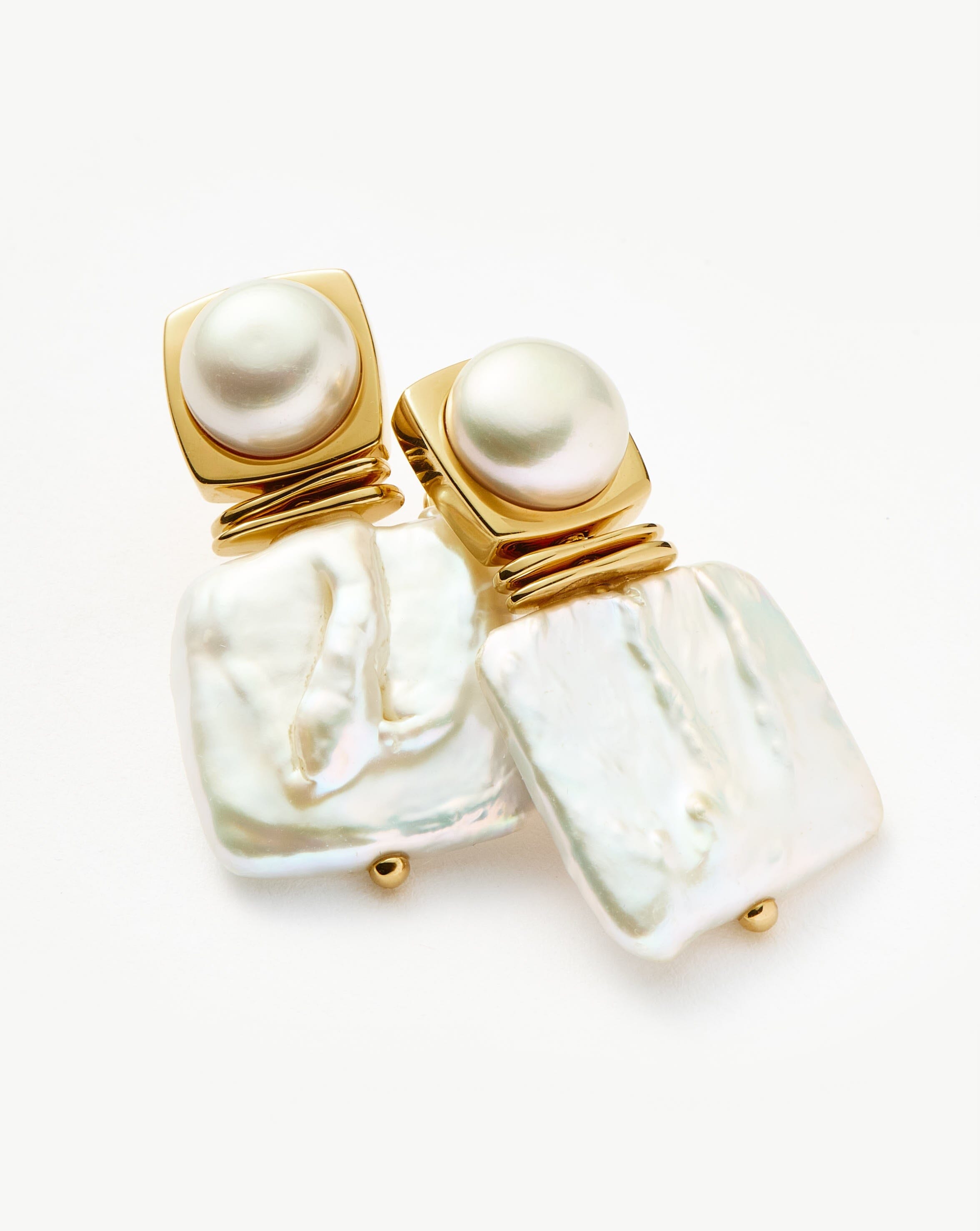 Square Pearl Statement Stud Earrings | 18k Gold Plated/Pearl Earrings Missoma 