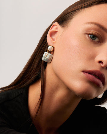 Square Pearl Statement Stud Earrings | 18k Gold Plated/Pearl Earrings Missoma 