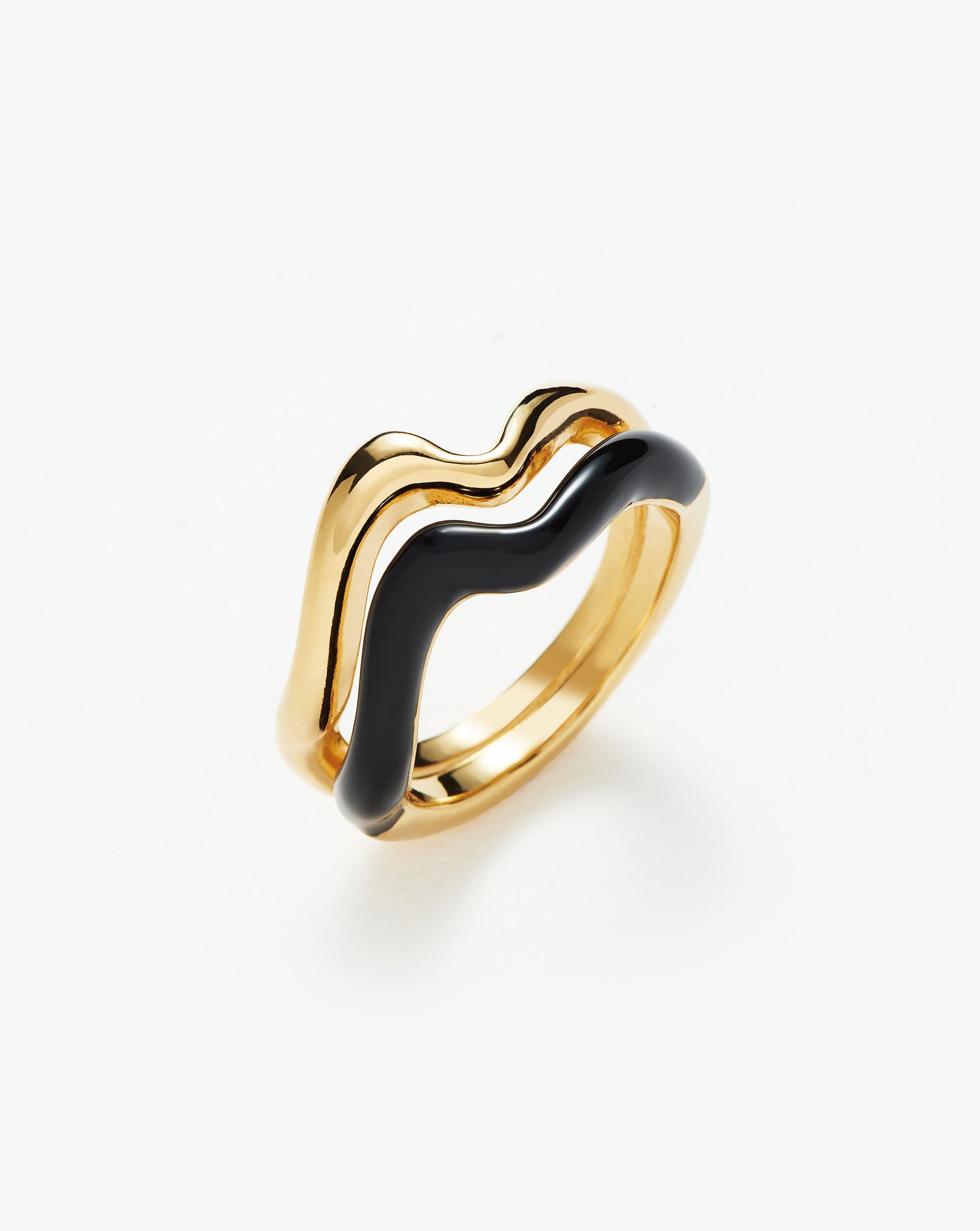 Squiggle Curve Two Tone Enamel Stacking Ring | 18ct Gold Plated Vermeil/Black Rings Missoma US Staging 