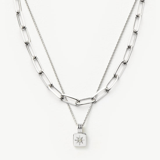 Star Ridge & Paperclip Chain Necklace Set | Silver Plated Cubic Zirconia Necklaces Missoma 