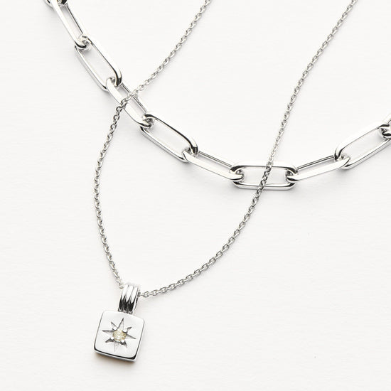 Star Ridge & Paperclip Chain Necklace Set | Silver Plated Cubic Zirconia Necklaces Missoma 