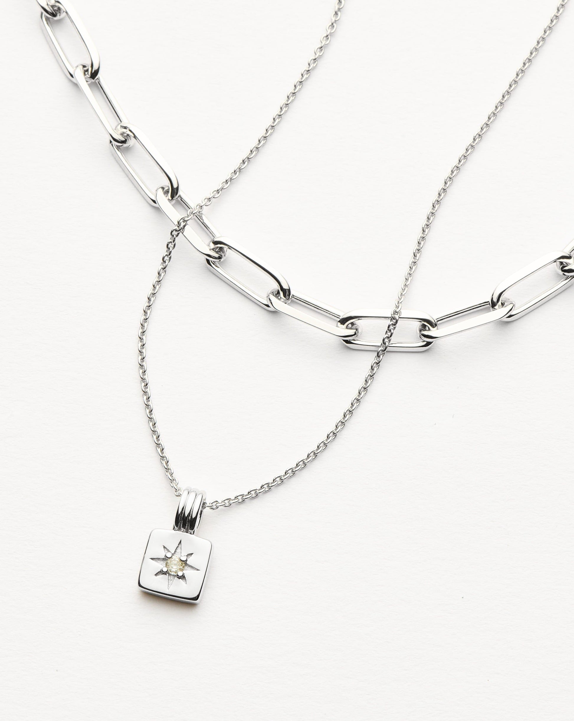 Star Ridge & Paperclip Chain Necklace Set | Silver Plated Cubic Zirconia Necklaces Missoma 