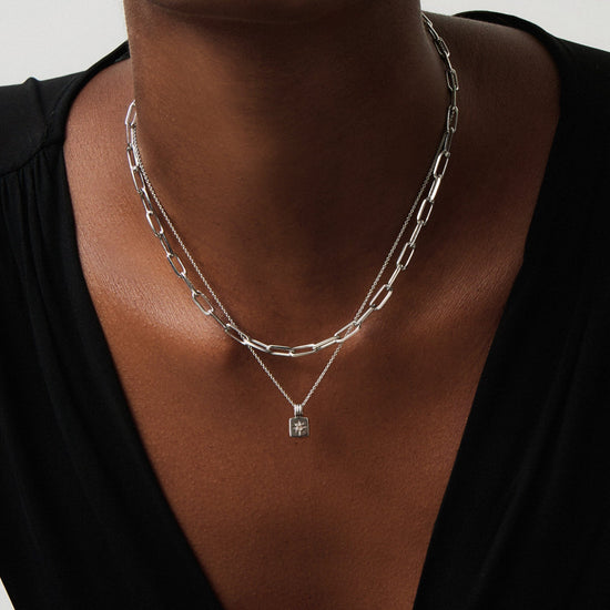 Star Ridge & Paperclip Chain Necklace Set | Silver Plated Cubic Zirconia Necklaces Missoma 