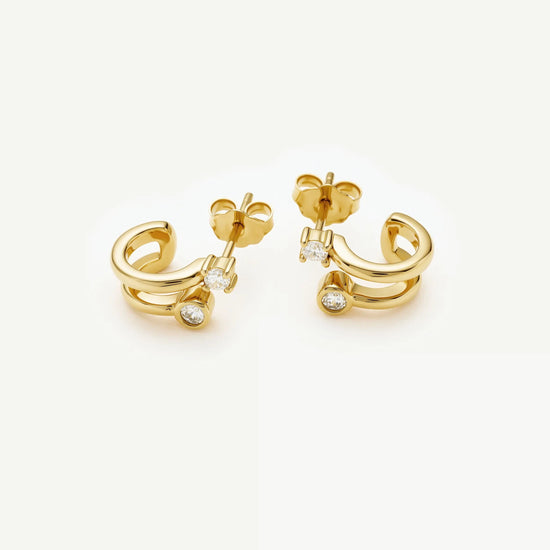 Stone Double Huggie Earrings | 18k Gold Plated/Cubic Zirconia Earrings Missoma 