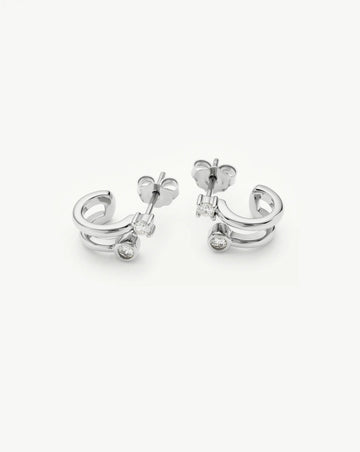 Stone Double Huggie Earrings | Silver Plated/Cubic Zirconia Earrings Missoma 