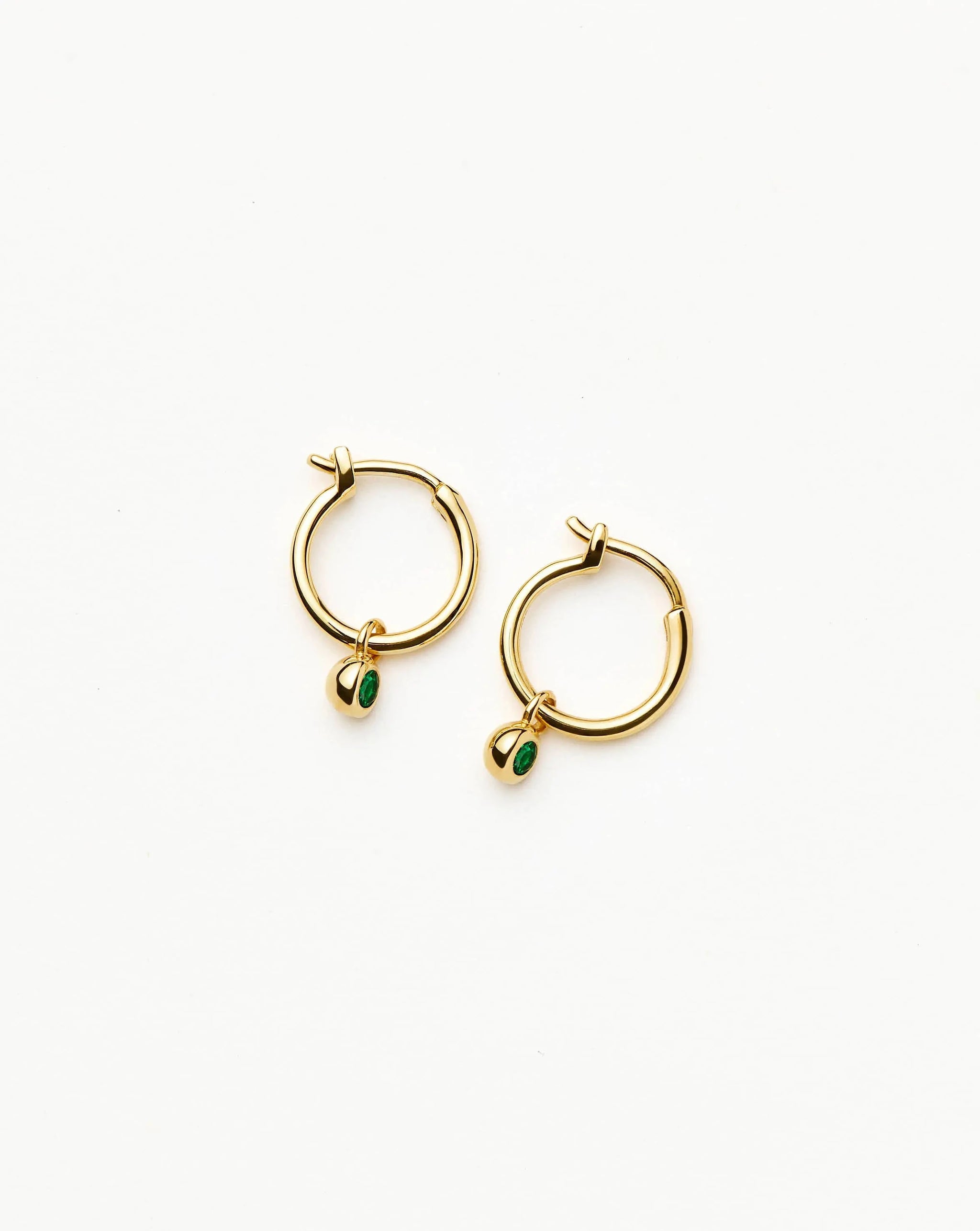 Tennis Charm Mini Hoop Earrings | 18k Gold Vermeil/Emerald Green Nano-crystal Earrings Missoma 