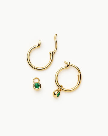 Tennis Charm Mini Hoop Earrings | 18k Gold Vermeil/Emerald Green Nano-crystal Earrings Missoma 