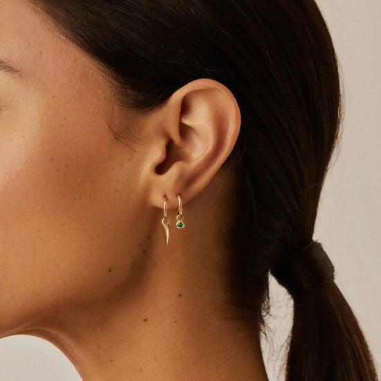 Tennis Charm Mini Hoop Earrings | 18k Gold Vermeil/Emerald Green Nano-crystal Earrings Missoma 