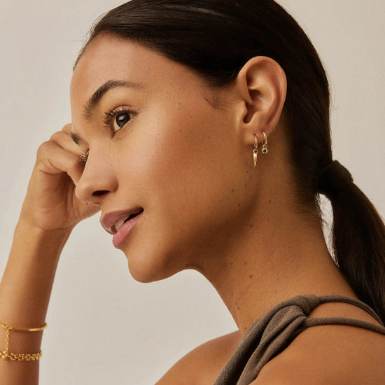 Tennis Charm Mini Hoop Earrings | 18k Gold Vermeil/Emerald Green Nano-crystal Earrings Missoma 
