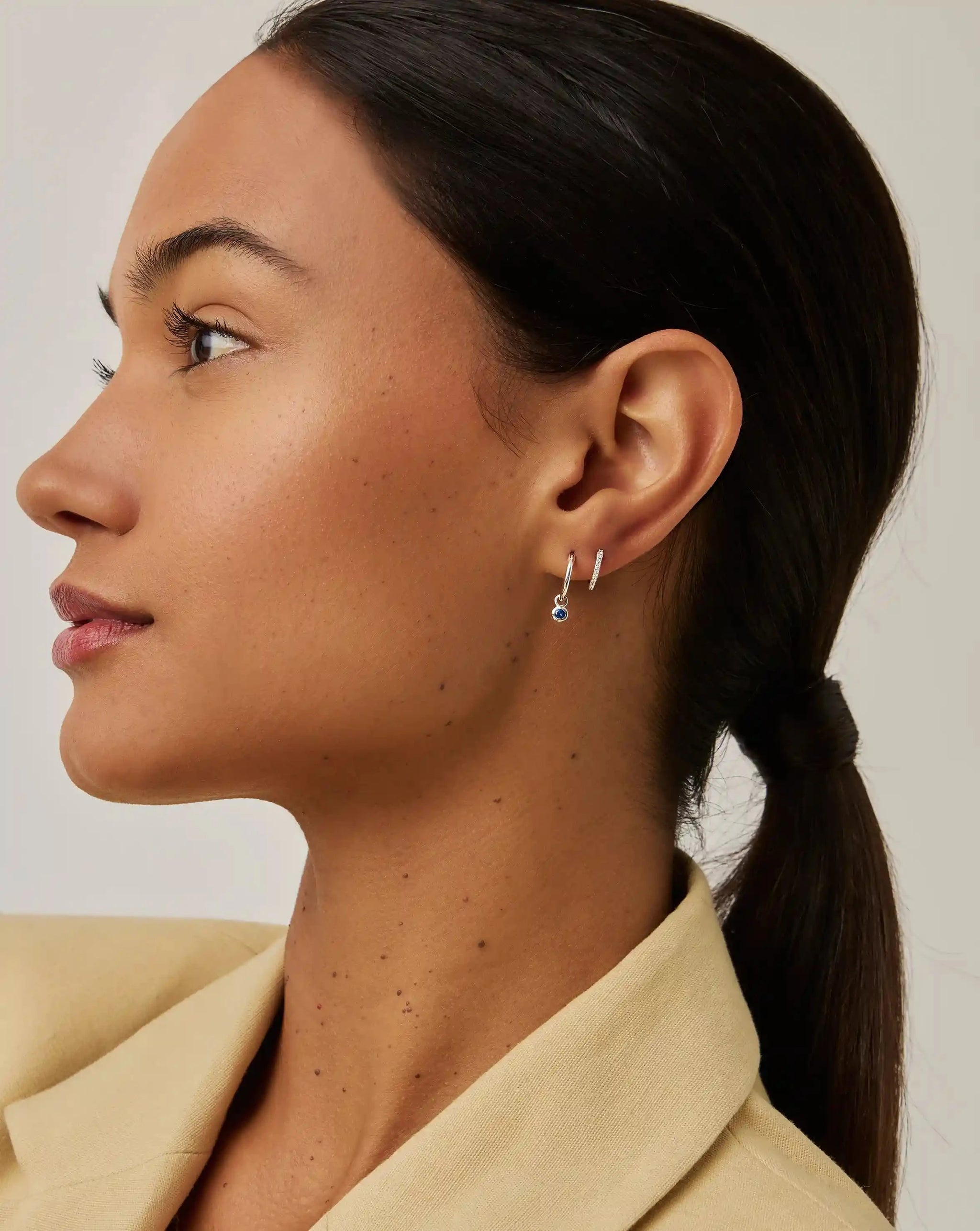 Tennis Charm Mini Hoop Earrings | Sterling Silver/Sapphire Blue Nano-crystal Earrings Missoma 