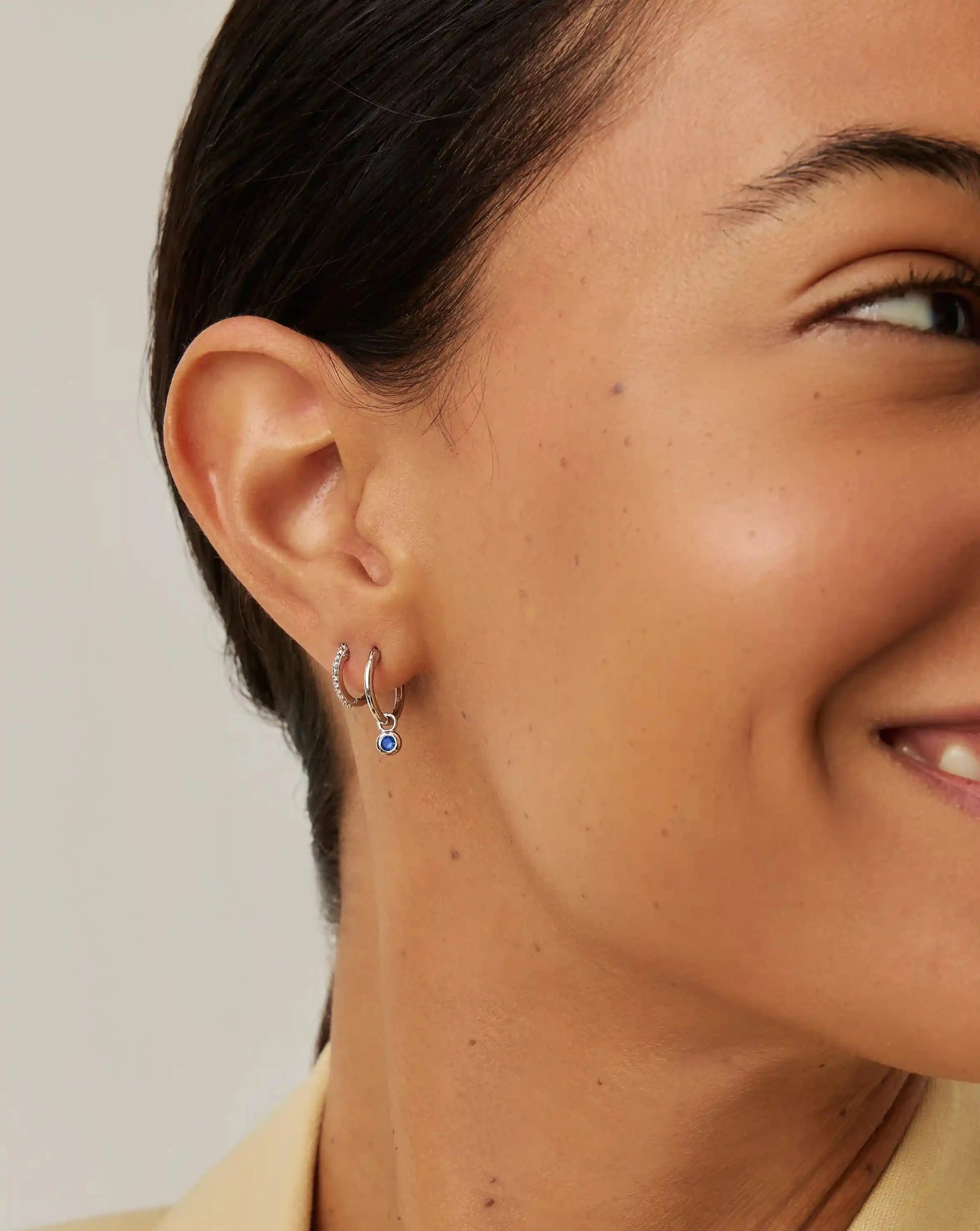Tennis Charm Mini Hoop Earrings | Sterling Silver/Sapphire Blue Nano-crystal Earrings Missoma 