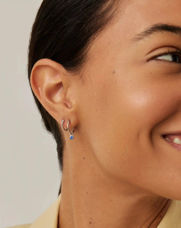 Tennis Charm Mini Hoop Earrings | Sterling Silver/Sapphire Blue Nano-crystal Earrings Missoma 