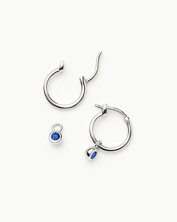 Tennis Charm Mini Hoop Earrings | Sterling Silver/Sapphire Blue Nano-crystal Earrings Missoma 