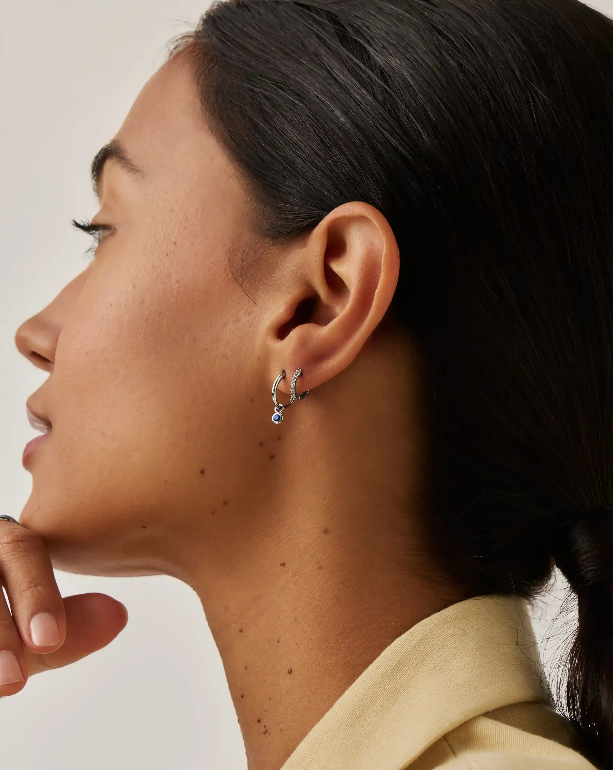 Tennis Charm Mini Hoop Earrings | Sterling Silver/Sapphire Blue Nano-crystal Earrings Missoma 