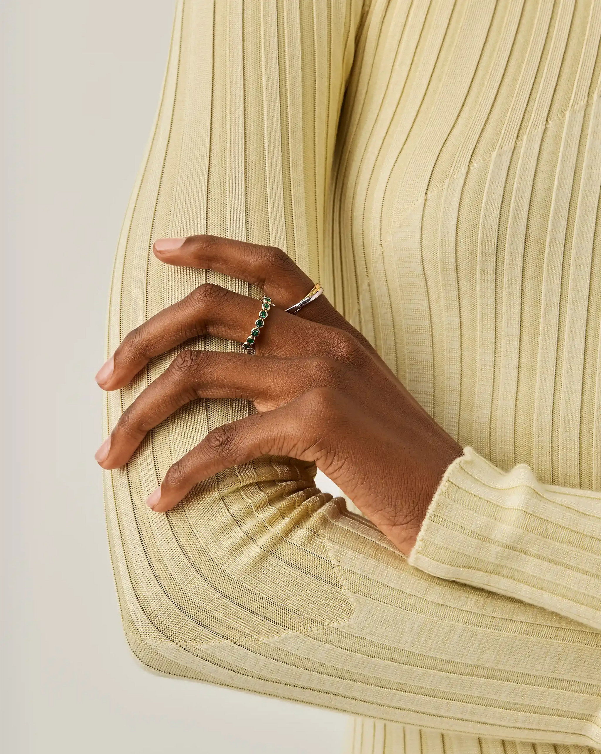 Tennis Eternity Stacking Ring | 18k Gold Vermeil/Emerald Green Nano-crystal Rings Missoma 