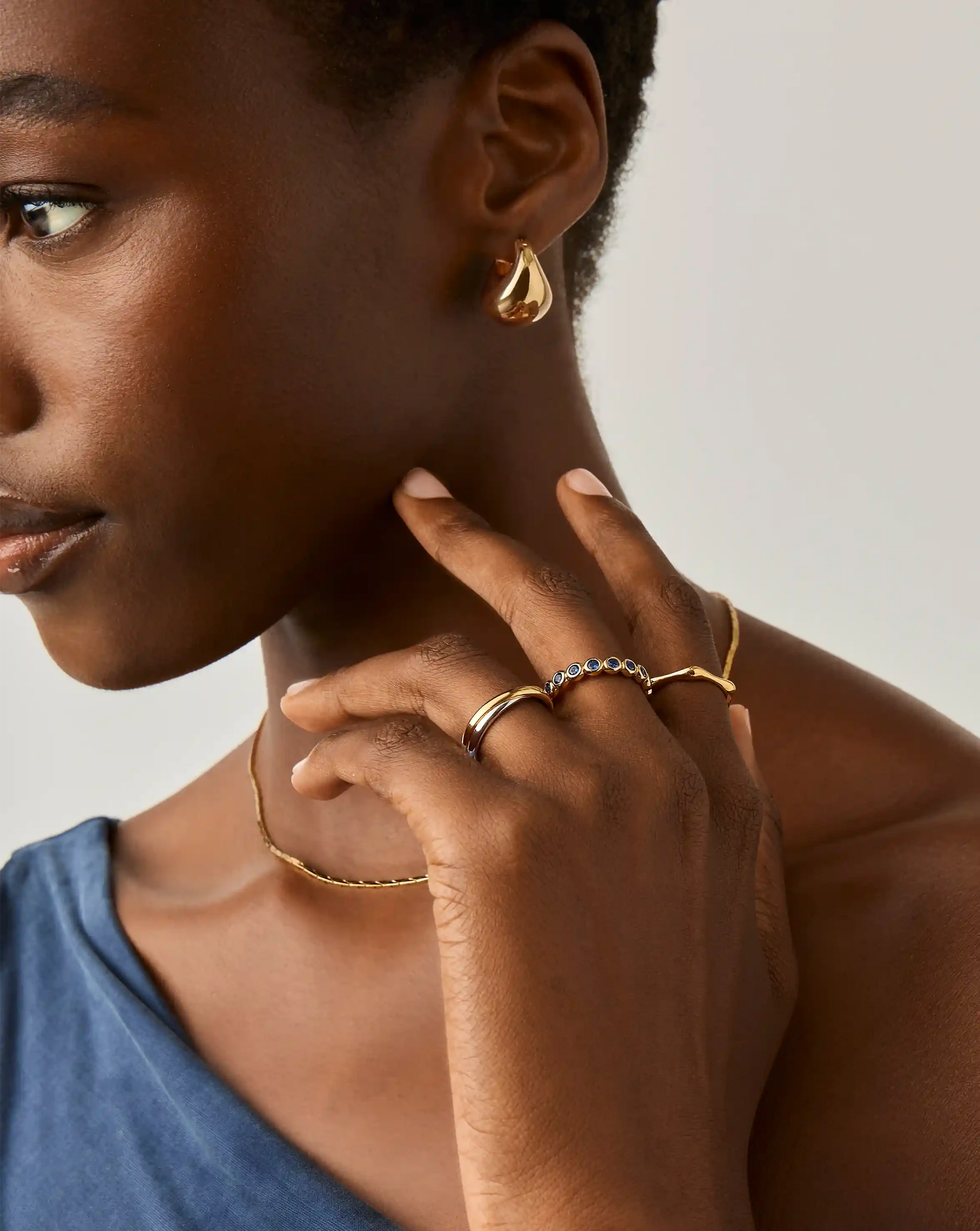 Tennis Eternity Stacking Ring | 18k Gold Vermeil/Sapphire Blue Nano-crystal Rings Missoma 