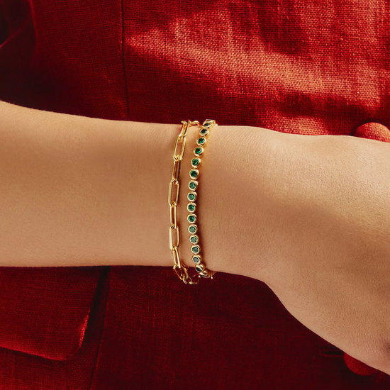 Tennis Round Bracelet | 18k Gold Vermeil/Emerald Green Nano-crystal Bracelets Missoma 