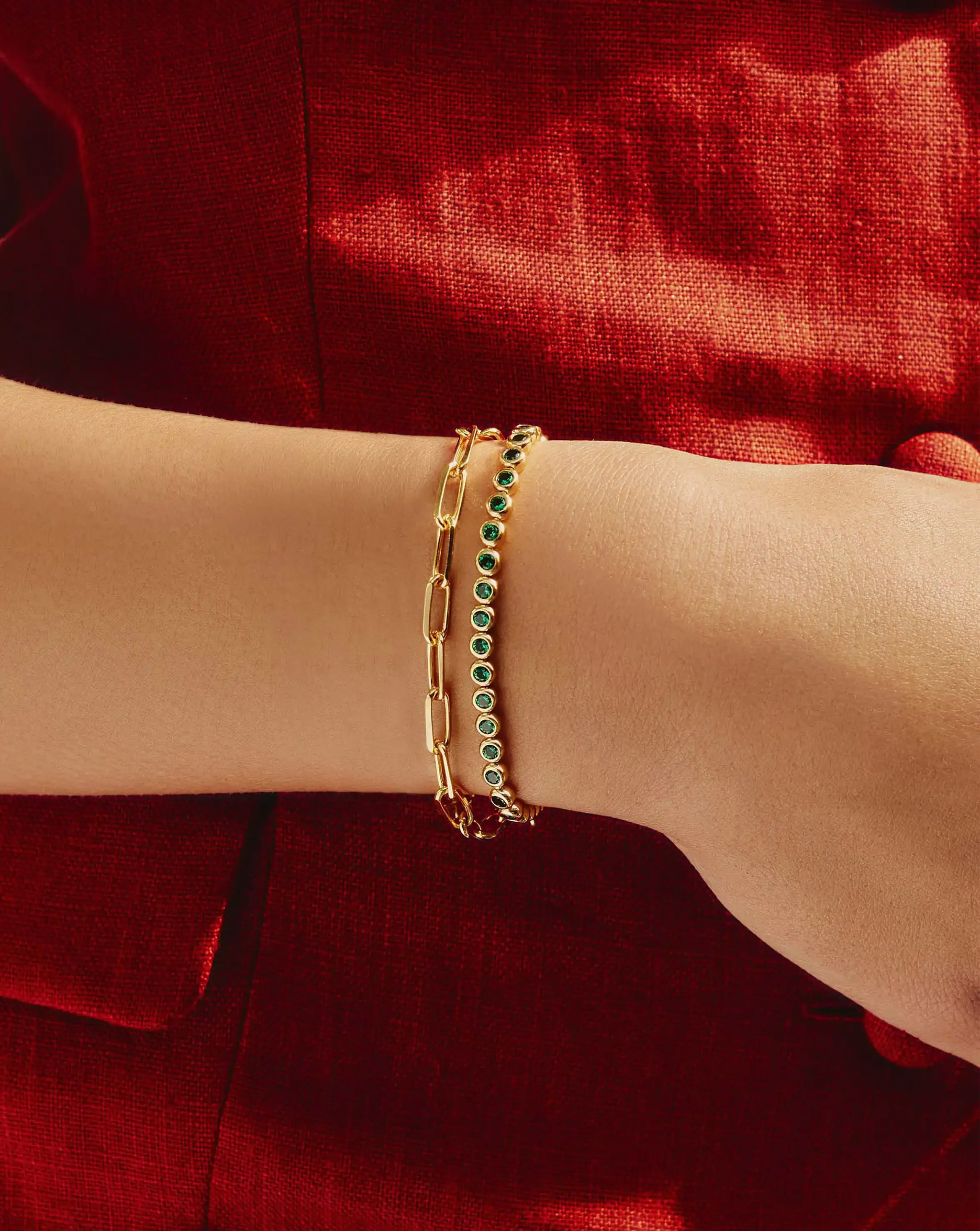 Tennis Round Bracelet | 18k Gold Vermeil/Emerald Green Nano-crystal Bracelets Missoma 