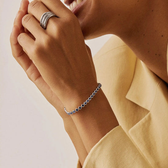 Tennis Round Bracelet | Sterling Silver/Sapphire Blue Nano-crystal Bracelets Missoma 