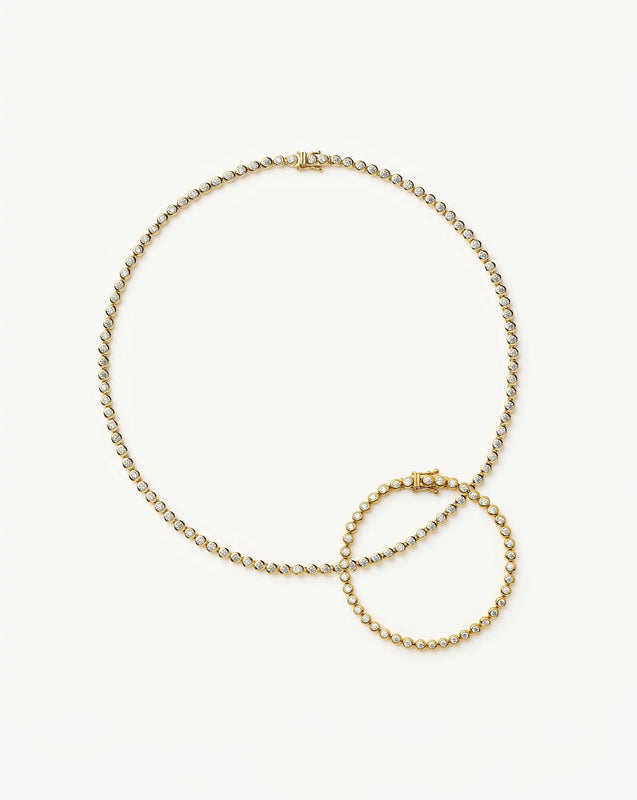 Tennis Round Necklace & Bracelet Set | 18k Gold Plated/18k Gold Vermeil/Cubic Zirconia