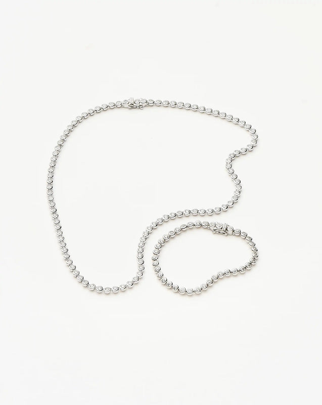 Tennis Round Necklace & Bracelet Set | Silver Plated/Sterling Silver/Cubic Zirconia