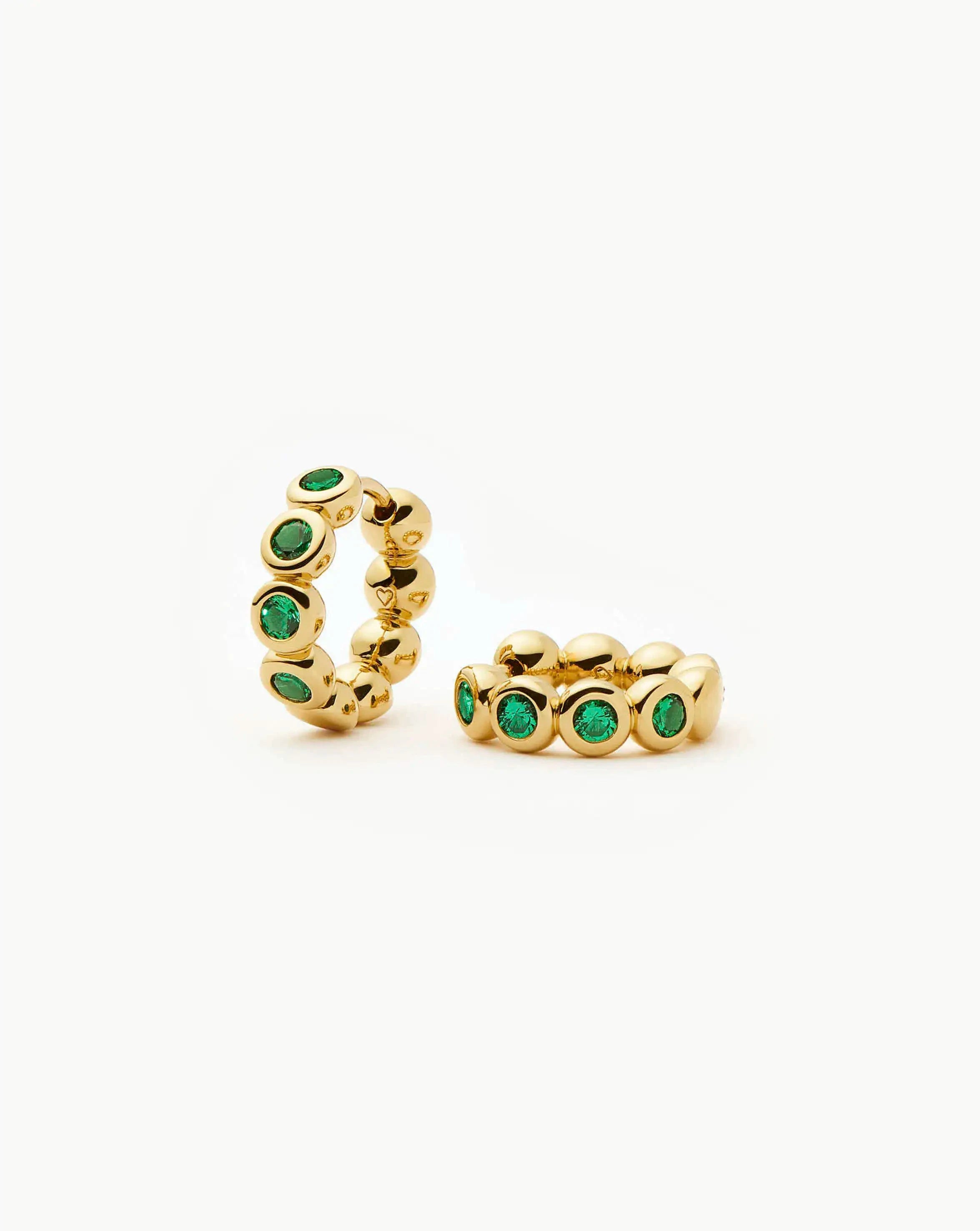 Tennis Small Hoop Earrings | 18k Gold Plated/Emerald Green Nano-crystal Earrings Missoma 