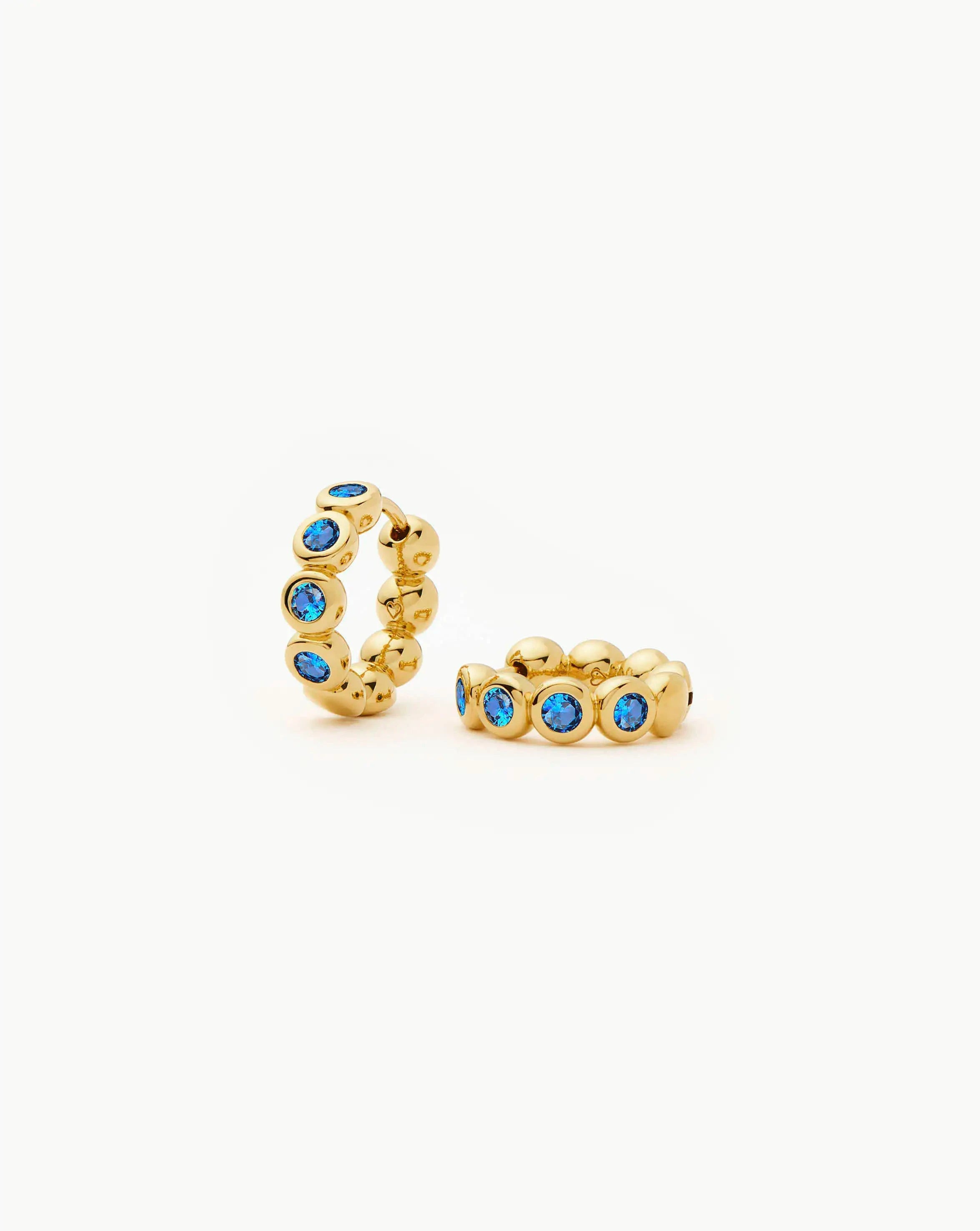Tennis Small Hoop Earrings | 18k Gold Plated/Sapphire Blue Nano-crystal Earrings Missoma 