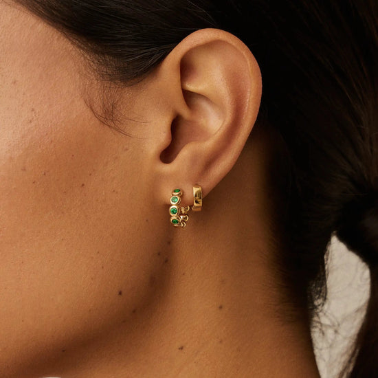 Tennis Small Hoop Earrings | 18k Gold Vermeil/Emerald Green Nano-crystal Earrings Missoma 