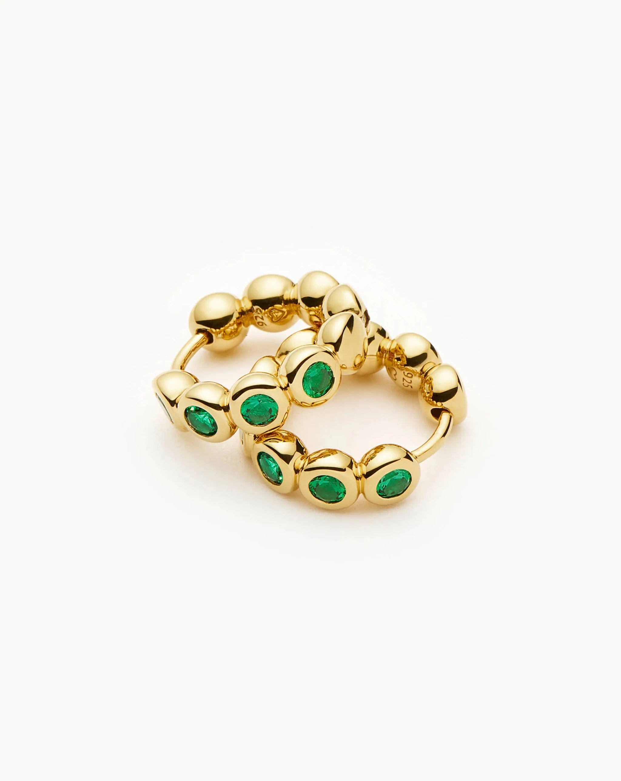 Tennis Small Hoop Earrings | 18k Gold Vermeil/Emerald Green Nano-crystal Earrings Missoma 