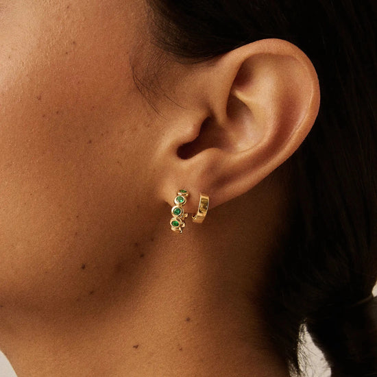 Tennis Small Hoop Earrings | 18k Gold Vermeil/Emerald Green Nano-crystal Earrings Missoma 