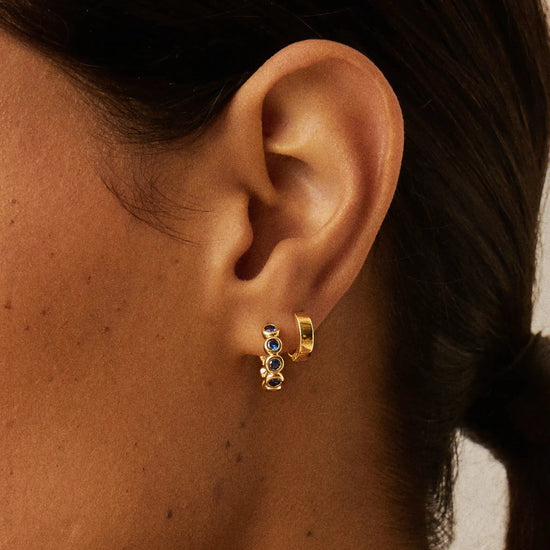 Tennis Small Hoop Earrings | 18k Gold Vermeil/Sapphire Blue Nano-crystal Earrings Missoma 