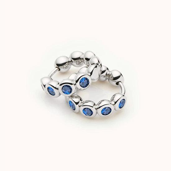 Tennis Small Hoop Earrings | Silver Plated/Sapphire Blue Nano-crystal Earrings Missoma 