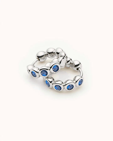 Tennis Small Hoop Earrings | Silver Plated/Sapphire Blue Nano-crystal Earrings Missoma 