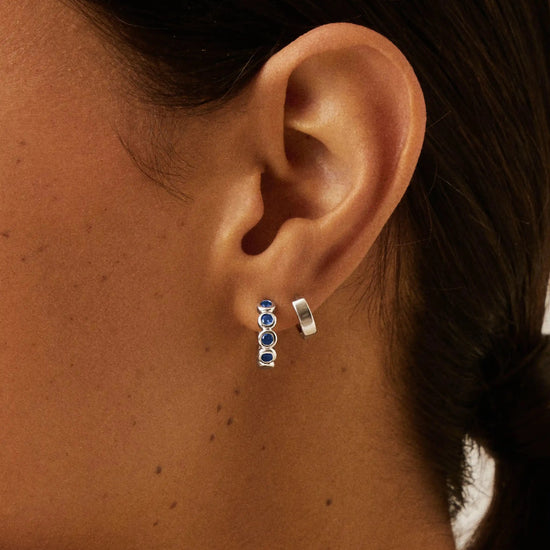 Tennis Small Hoop Earrings | Sterling Silver/Sapphire Blue Nano-crystal Earrings Missoma 