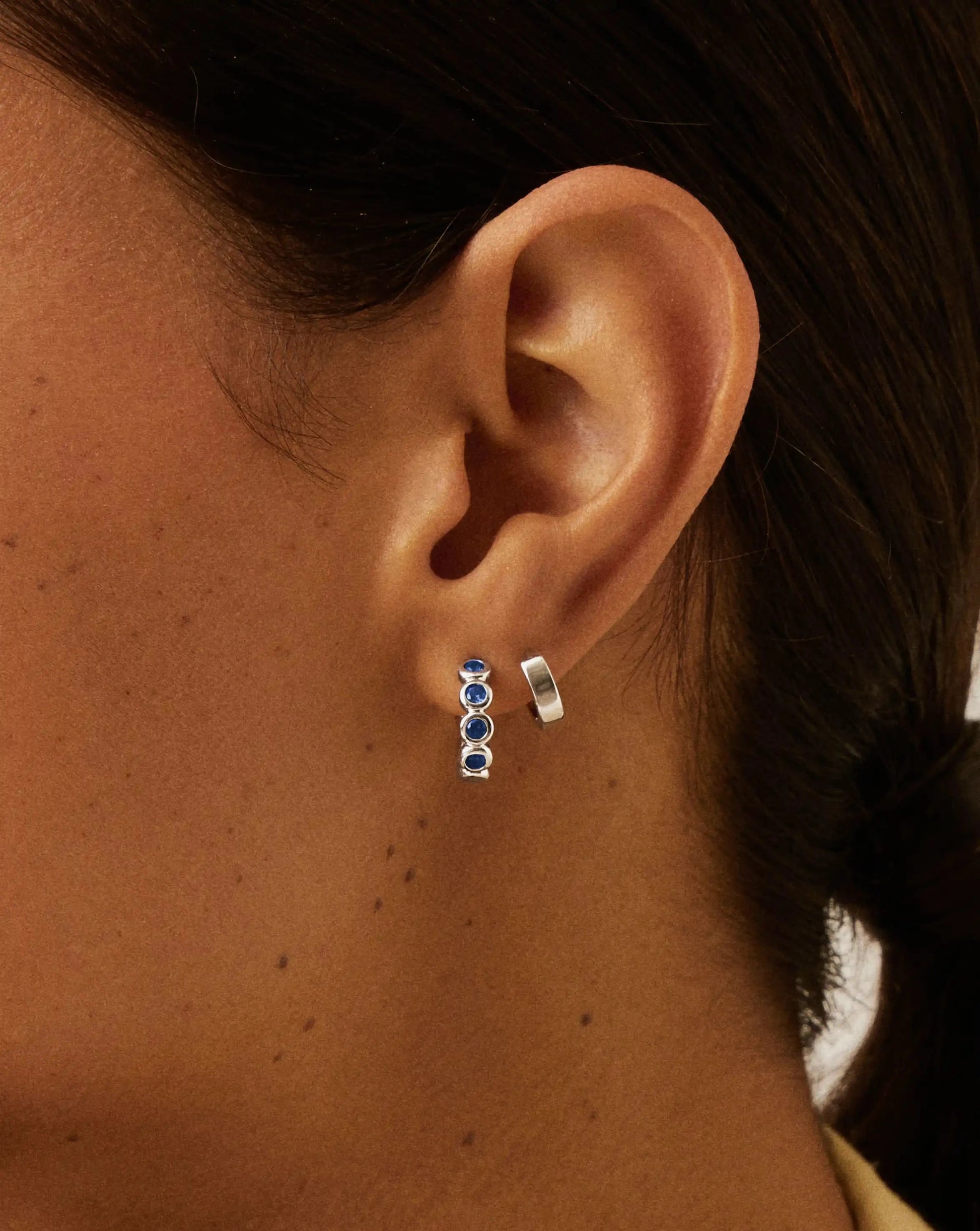 Tennis Small Hoop Earrings | Sterling Silver/Sapphire Blue Nano-crystal Earrings Missoma 