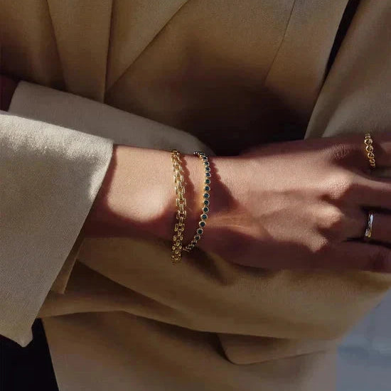 Tennis & Timepiece Bracelet Set | 18k Gold Plated/18k Gold Vermeil/Sapphire Blue Nano-crystal Bracelets Missoma 