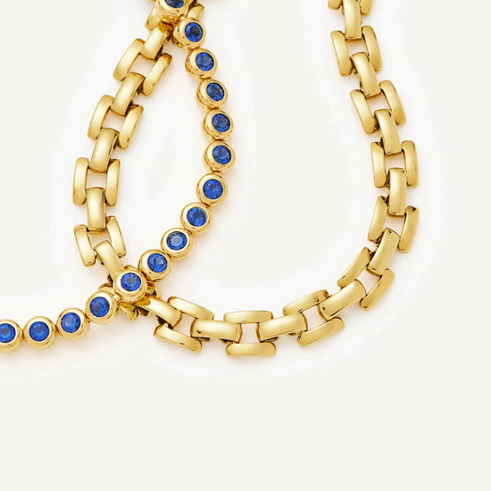 Tennis & Timepiece Bracelet Set | 18k Gold Plated/18k Gold Vermeil/Sapphire Blue Nano-crystal Bracelets Missoma 