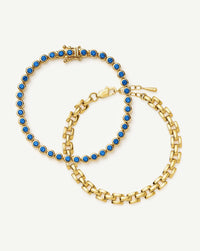 Tennis & Timepiece Bracelet Set | 18k Gold Plated/18k Gold Vermeil/Sapphire Blue Nano-crystal Bracelets Missoma 