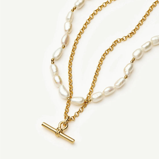 The Andy T-Bar Necklace Set | 18k Gold Plated/Pearl Necklaces Missoma 