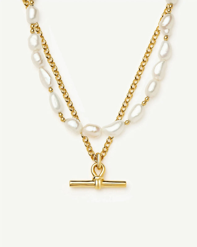The Andy T-Bar Necklace Set | 18k Gold Plated/Pearl