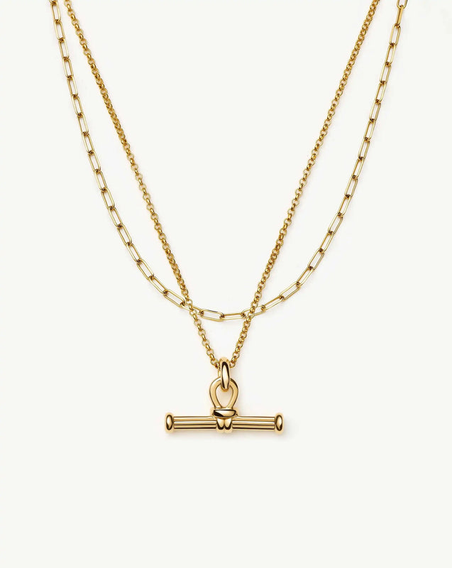 The Founder T-bar Necklace Set | 18k Gold Plated