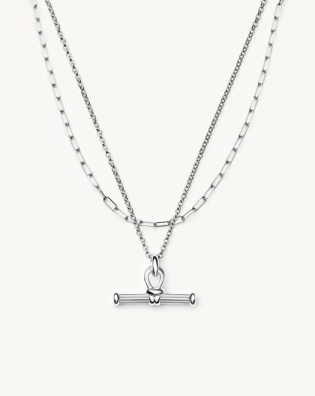 The Founder T-bar Necklace Set | Silver Plated