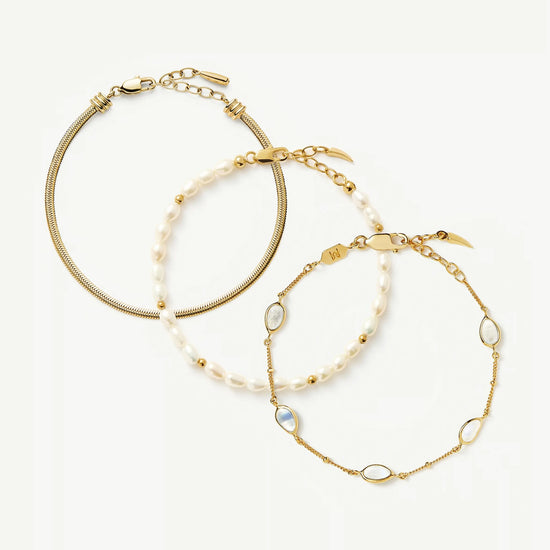 The Pearl-fect Trio Bracelet Set | 18k Gold Plated/Pearl Bracelets Missoma 