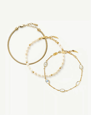 The Pearl-fect Trio Bracelet Set | 18k Gold Plated/Pearl Bracelets Missoma 