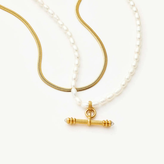 The Pearly T-bar Necklace Set | 18k Gold Plated/Pearl Necklace Sets Missoma 